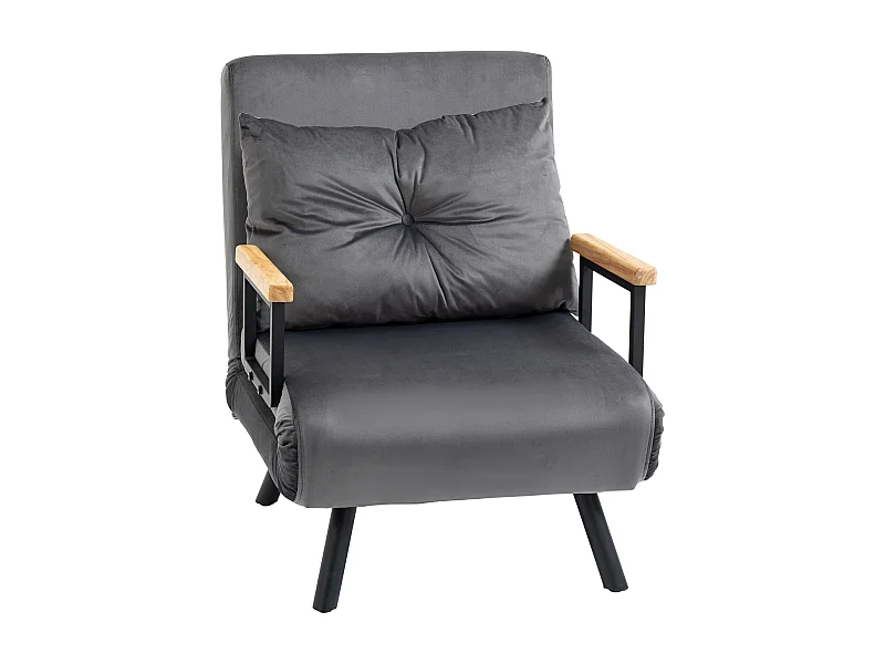 Fauteuil avec fonction lit, tissu velours, gris foncé (63x73x81cm)