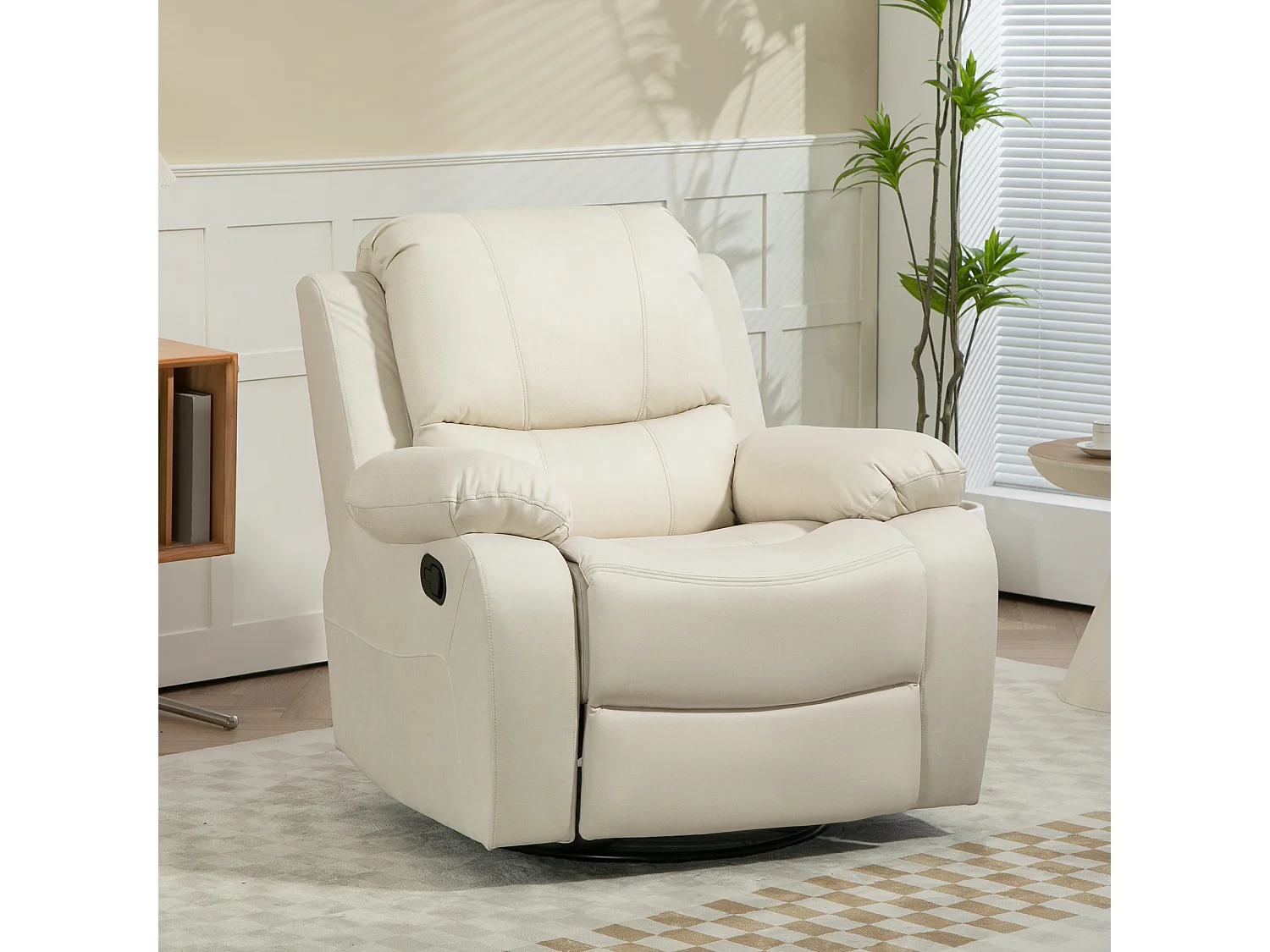 Relaxfauteuil met schommelfunctie, Polyester stof, Crème (93x100x98 cm)