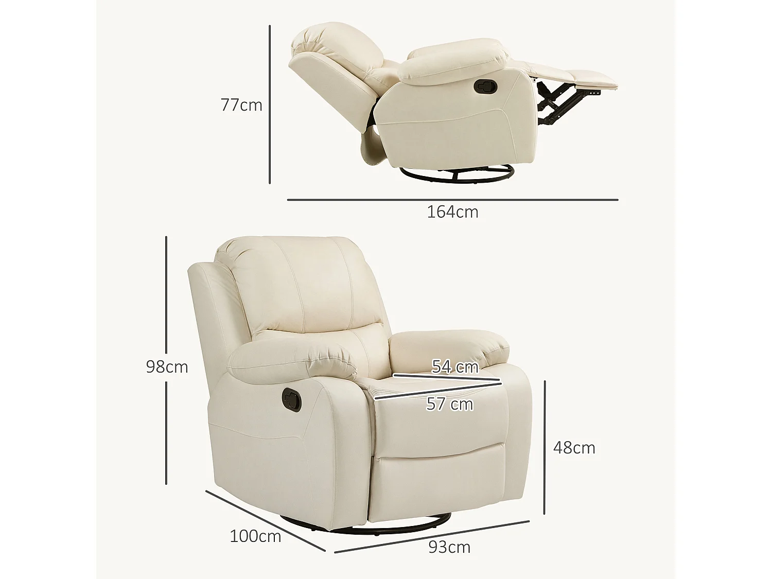 Relaxfauteuil met schommelfunctie, Polyester stof, Crème (93x100x98 cm)