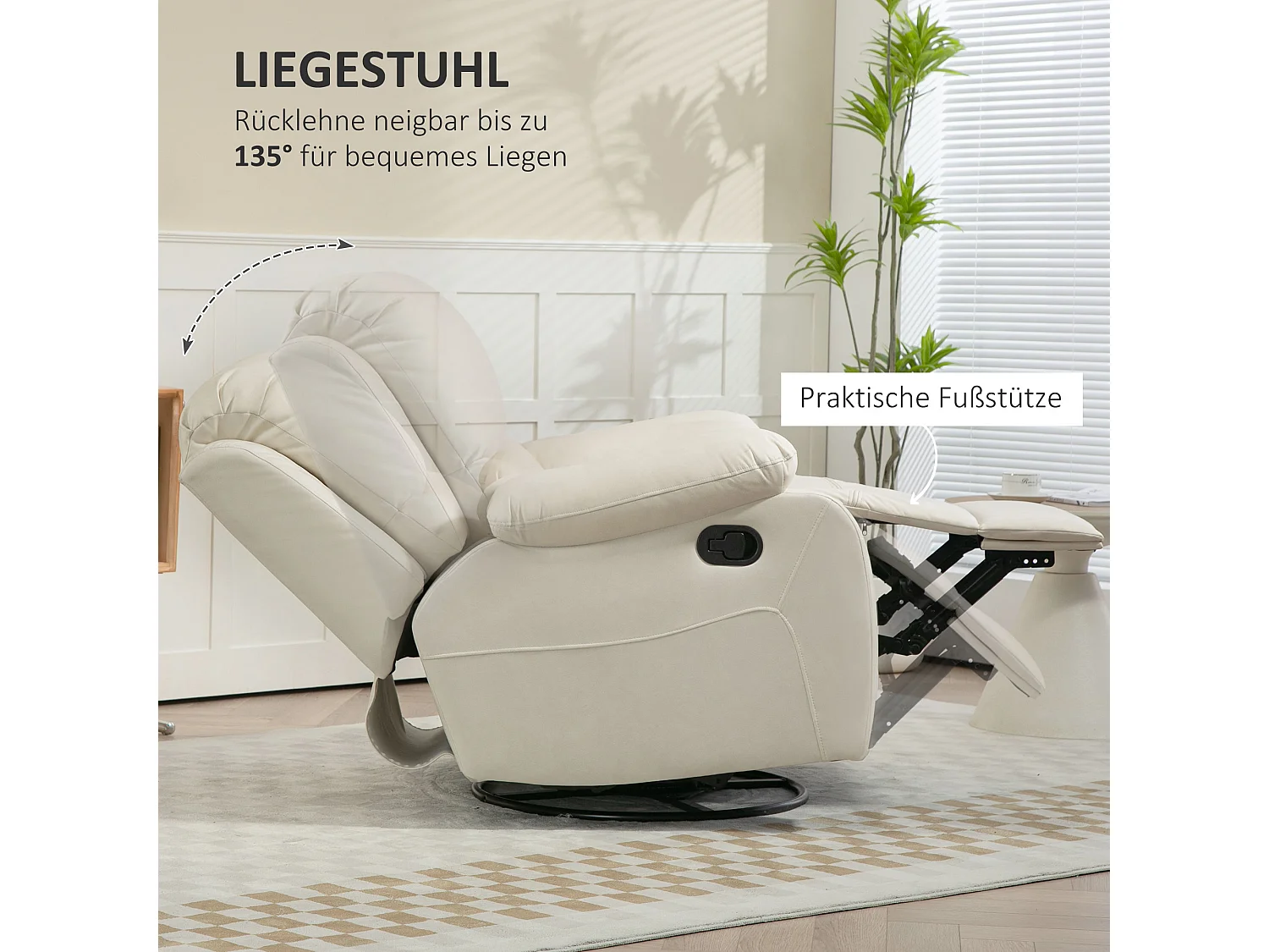 Relaxfauteuil met schommelfunctie, Polyester stof, Crème (93x100x98 cm)
