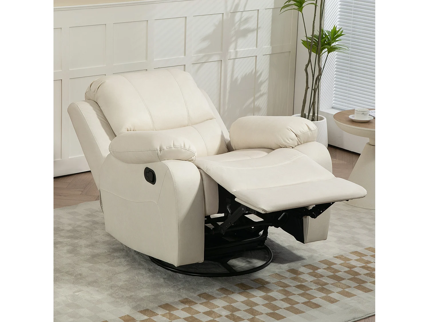 Relaxfauteuil met schommelfunctie, Polyester stof, Crème (93x100x98 cm)