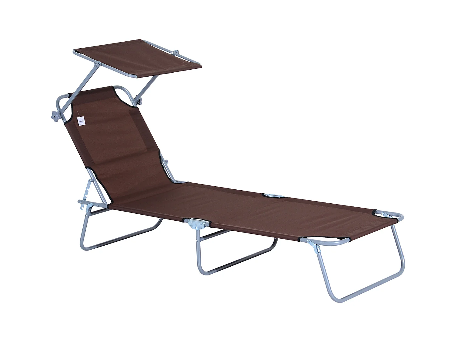 Chaise longue pliante avec pare-soleil réglable, structure métal, tissu Oxford, marron (187x58x36cm)