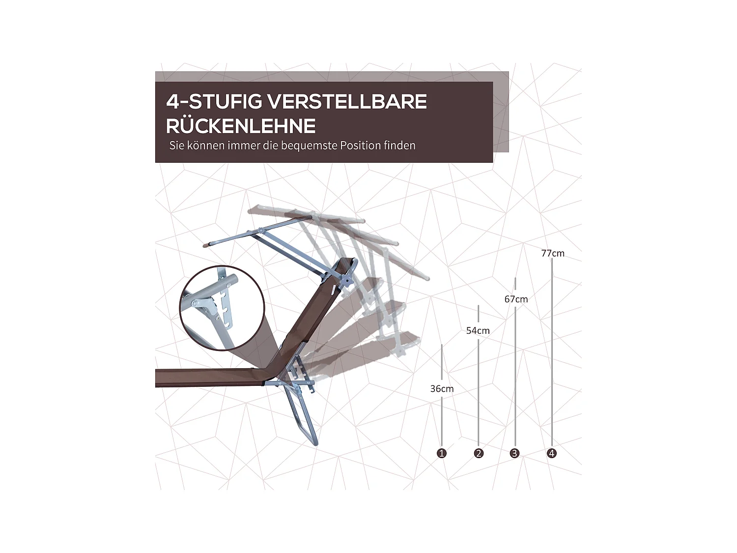 Chaise longue pliante avec pare-soleil réglable, structure métal, tissu Oxford, marron (187x58x36cm)