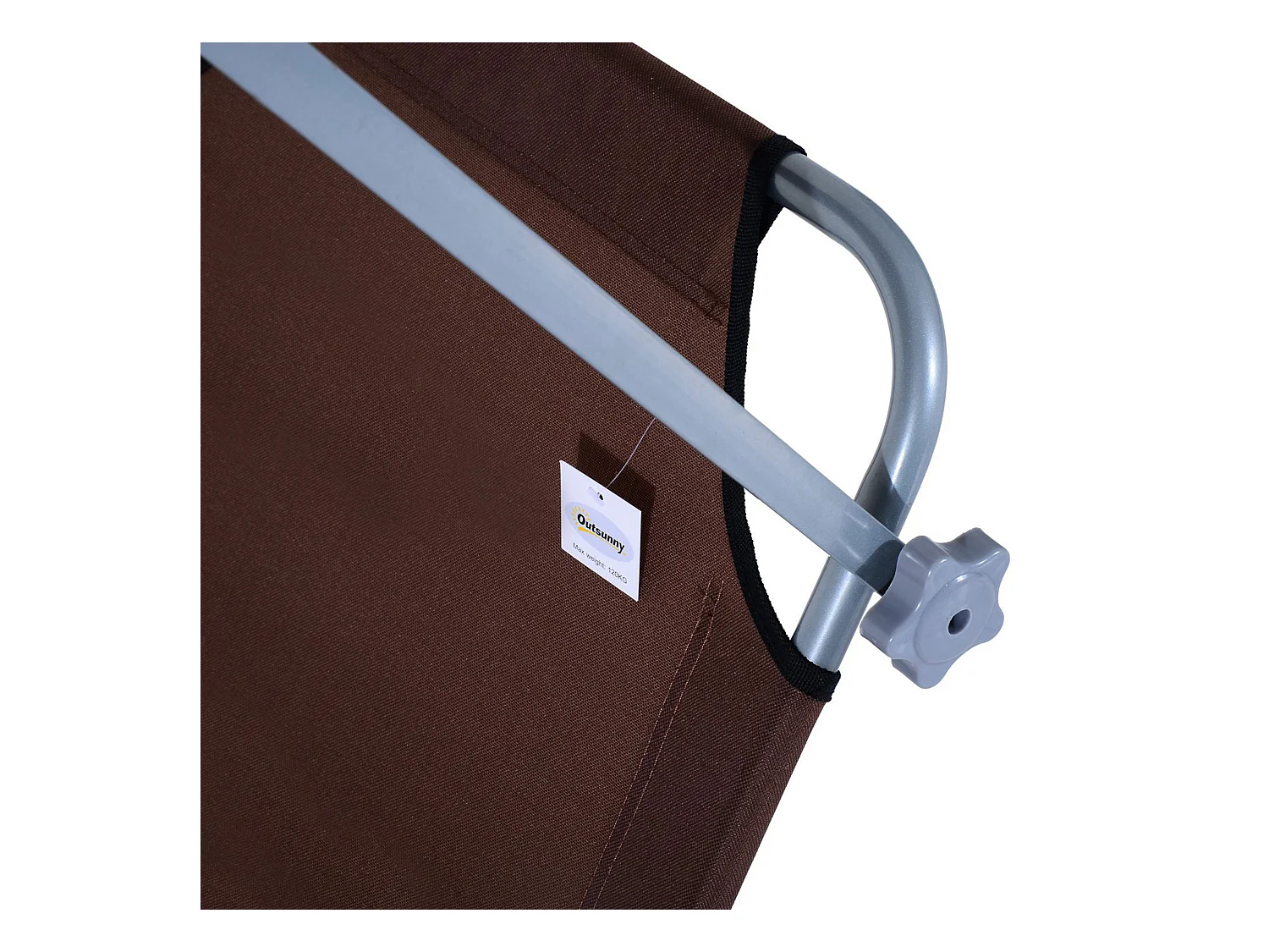 Chaise longue pliante avec pare-soleil réglable, structure métal, tissu Oxford, marron (187x58x36cm)