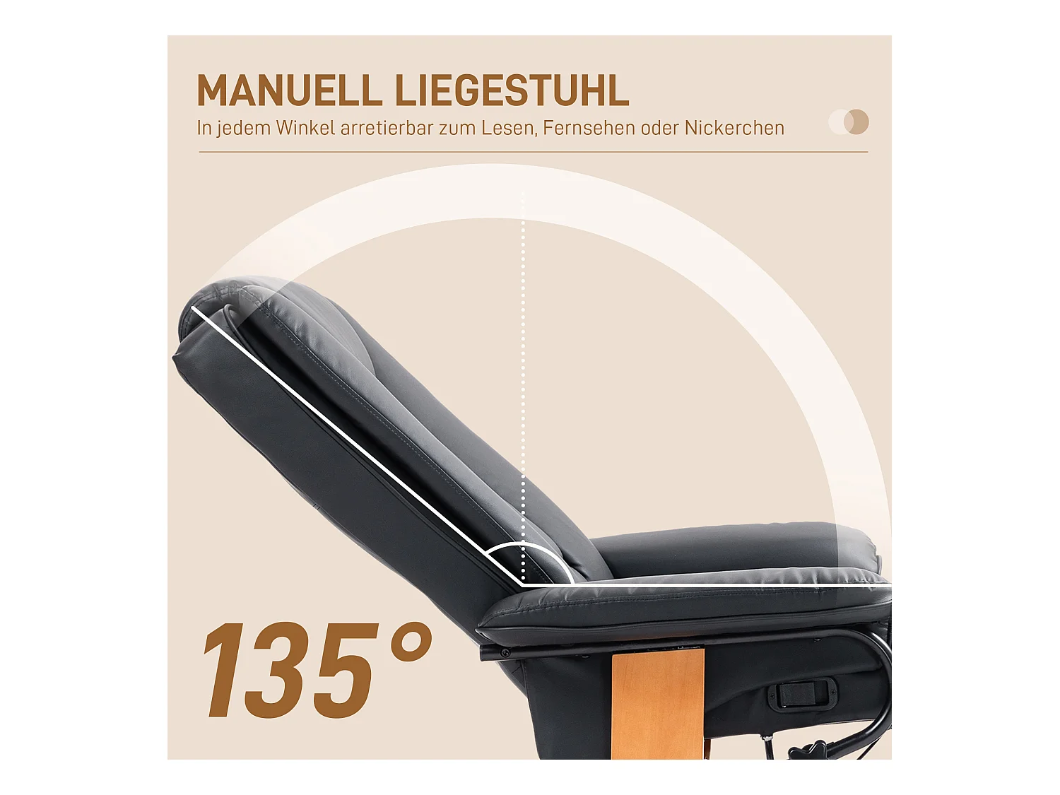 Draaibare relaxfauteuil met relaxfunctie, voetenbank, kunstleer, zwart (78x88x103 cm)