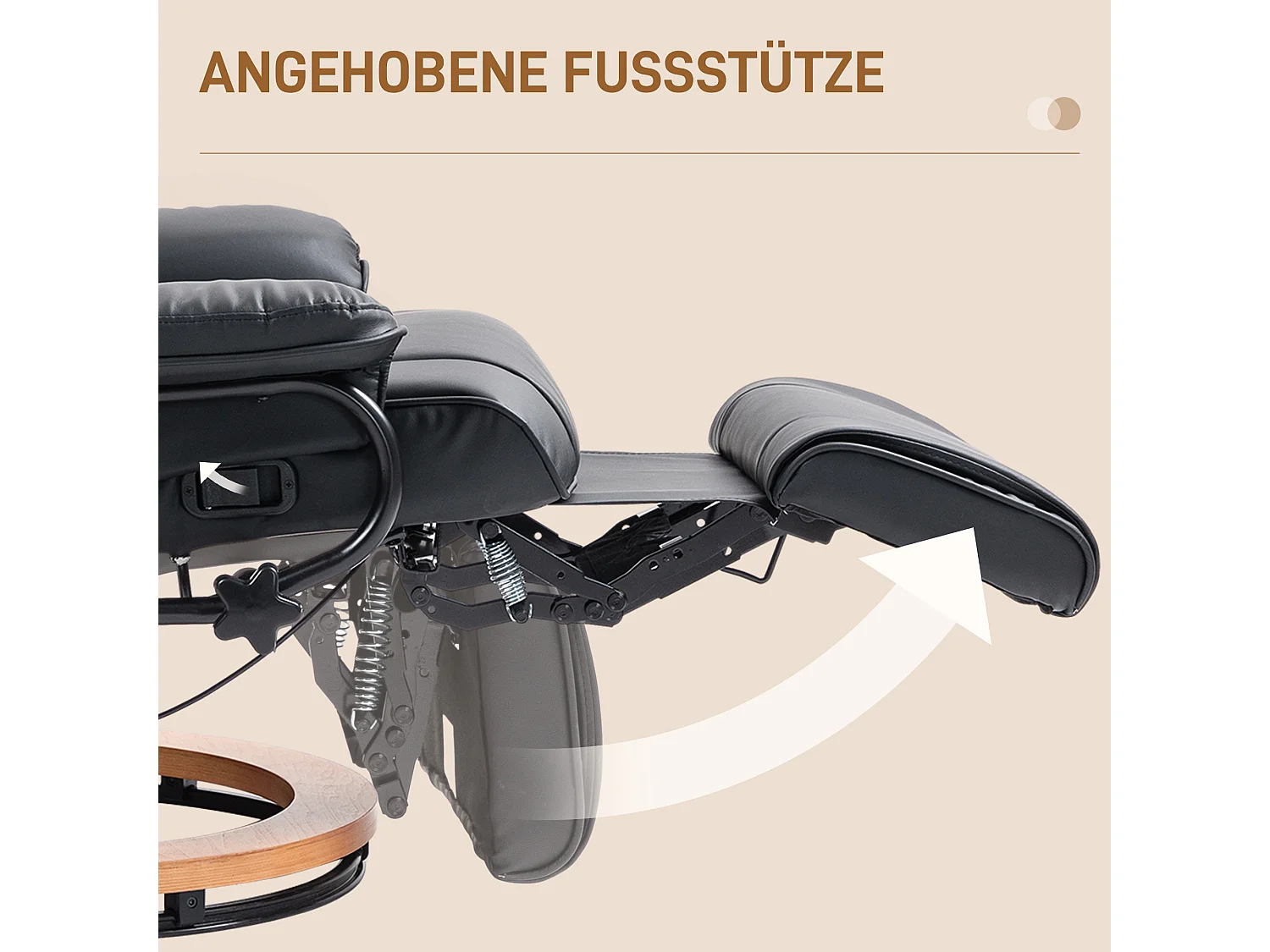 Fauteuil pivotant avec fonction inclinable, repose-pieds, cuir synthétique, noir (78x88x103 cm)