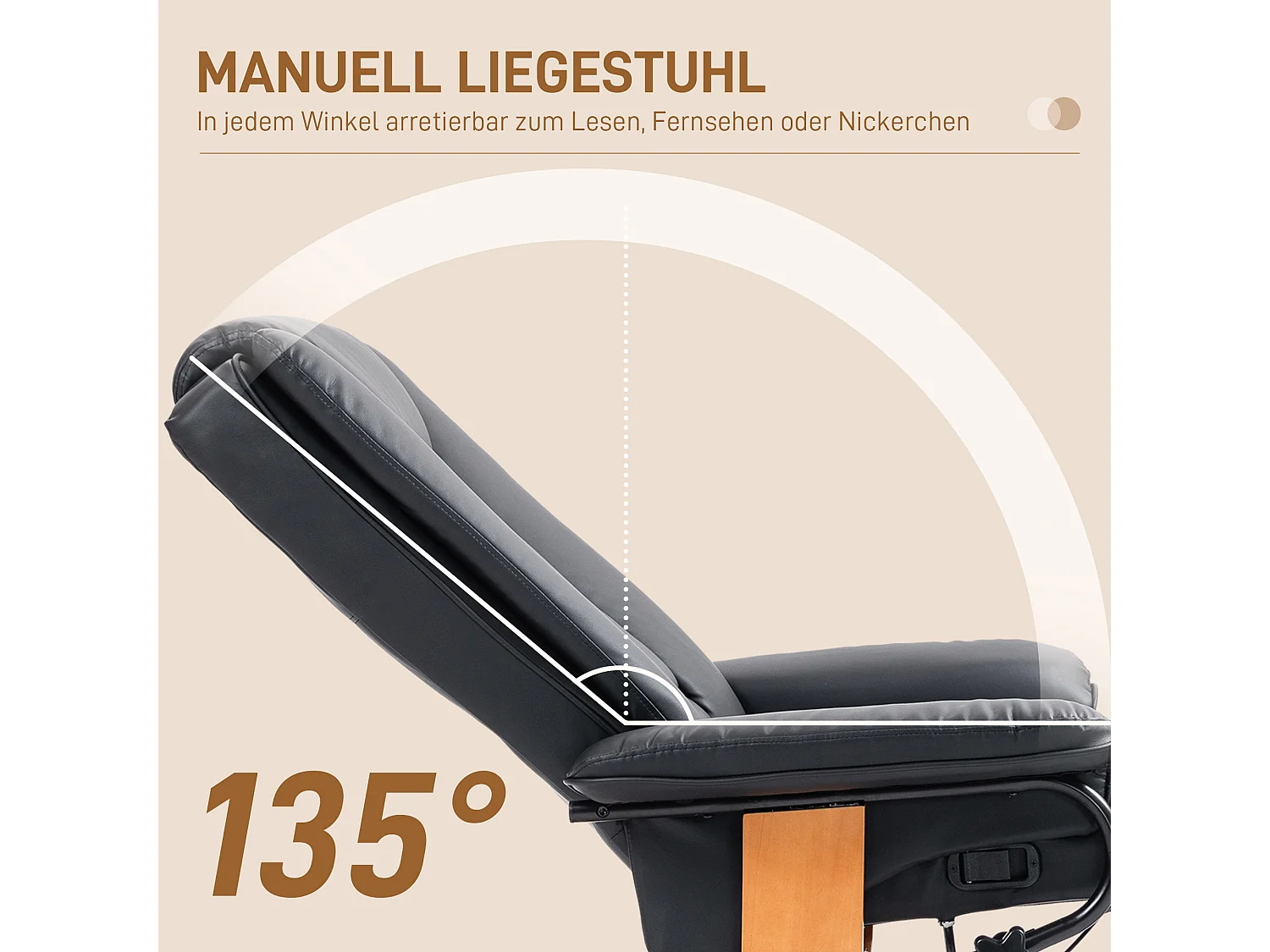 Draaibare relaxfauteuil met relaxfunctie, voetenbank, kunstleer, zwart (78x88x103 cm)