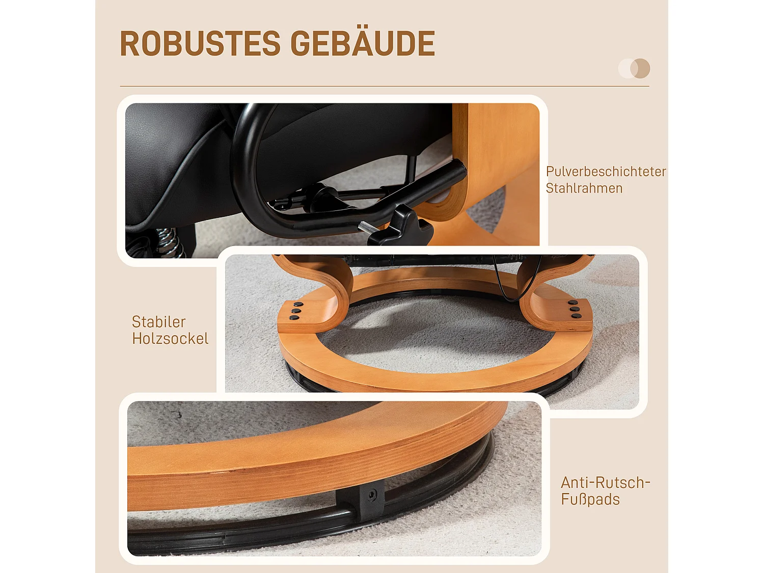 Draaibare relaxfauteuil met relaxfunctie, voetenbank, kunstleer, zwart (78x88x103 cm)