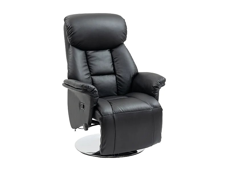 Fauteuil avec repose-pieds, Fonction manuelle réglable, Cuir synthétique, Noir (78x80x109 cm)