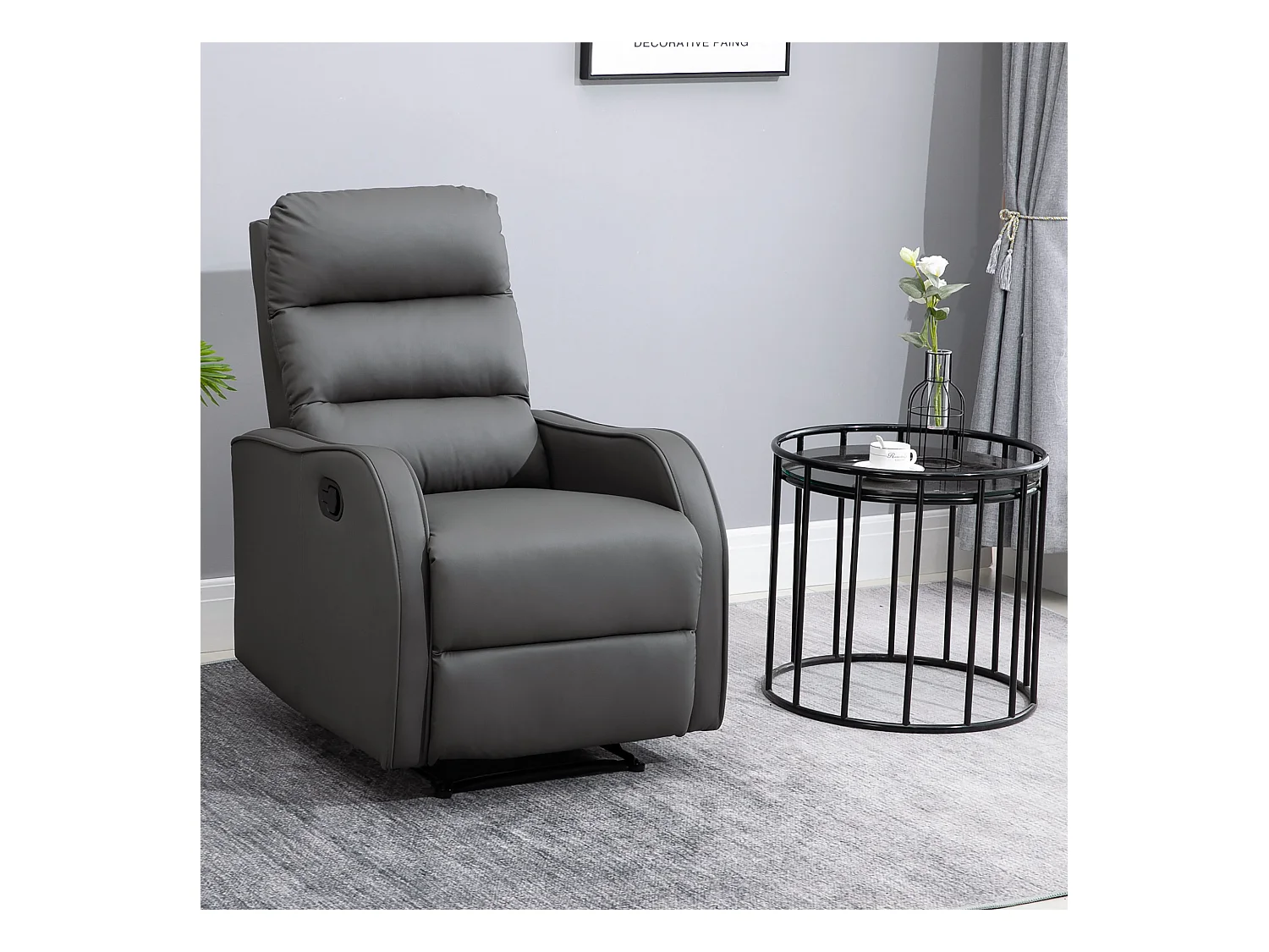 Fauteuil avec fonction pivotante, repose-pieds et porte-boissons, en microfibre, gris foncé (89x65x100 cm)