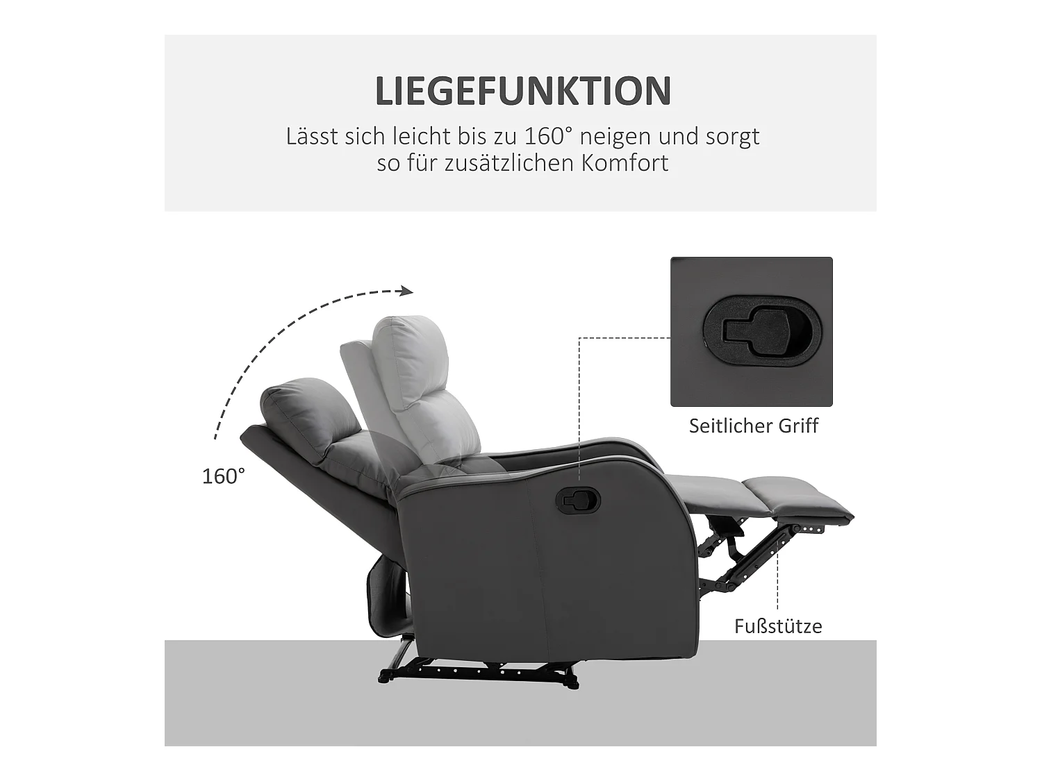 Fauteuil avec fonction pivotante, repose-pieds et porte-boissons, en microfibre, gris foncé (89x65x100 cm)