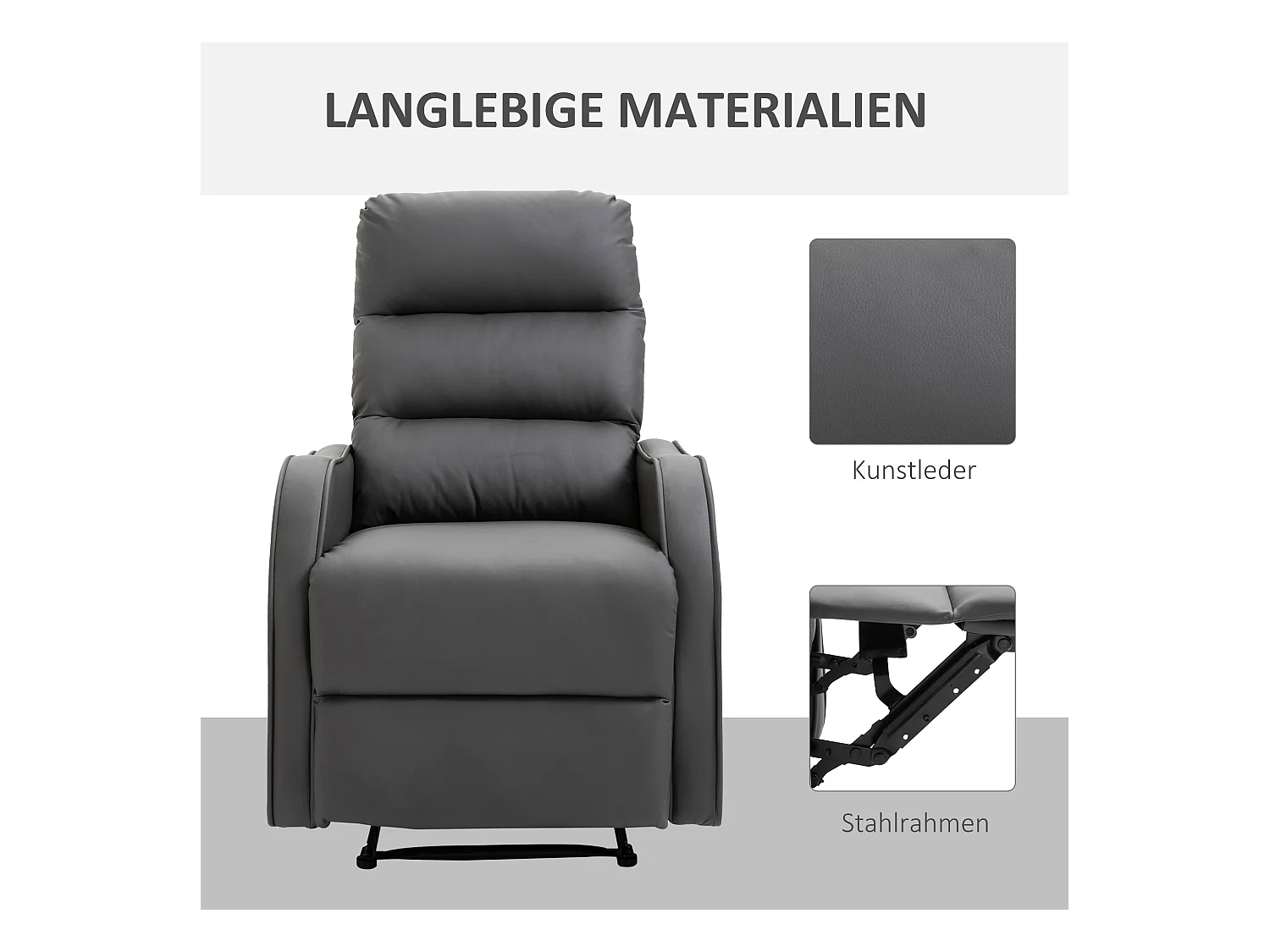 Fauteuil avec fonction pivotante, repose-pieds et porte-boissons, en microfibre, gris foncé (89x65x100 cm)