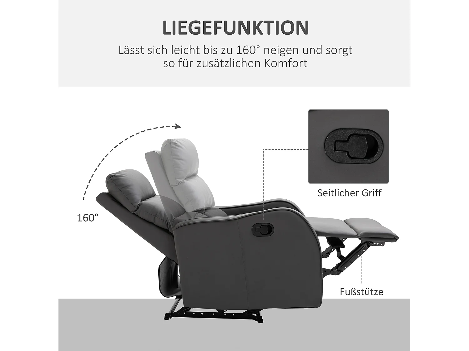 Fauteuil avec fonction pivotante, repose-pieds et porte-boissons, en microfibre, gris foncé (89x65x100 cm)