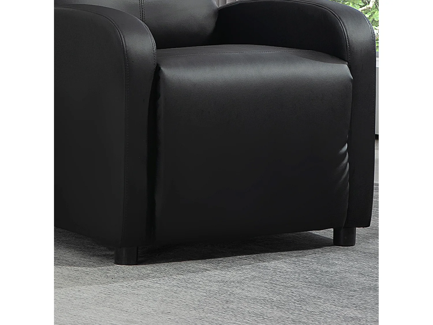 Relaxzetel met ligfunctie, zwarte imitatielederen, ergonomische houten stoel, voor woonkamer en ontspanning (69,5x89,5x104,5 cm) ###