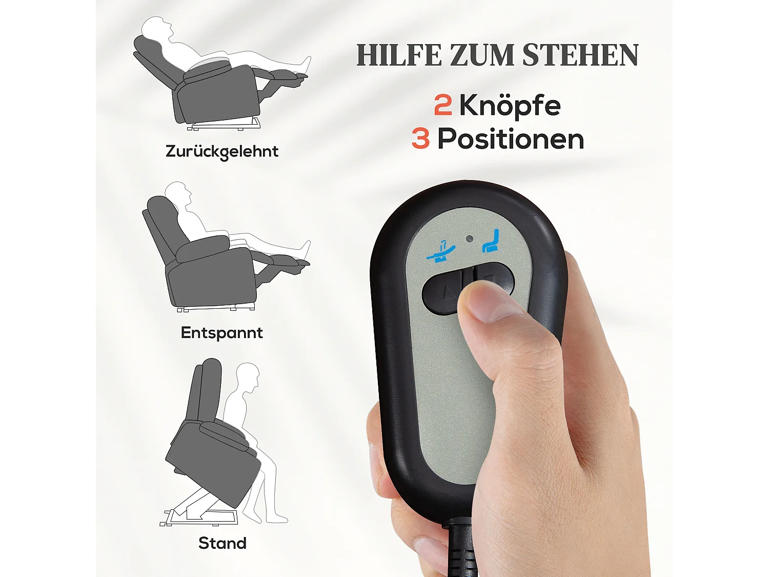 Fauteuil de relaxation avec fonction de levée, fonction inclinable, tissu en lin, Noir (74x94x111 cm)