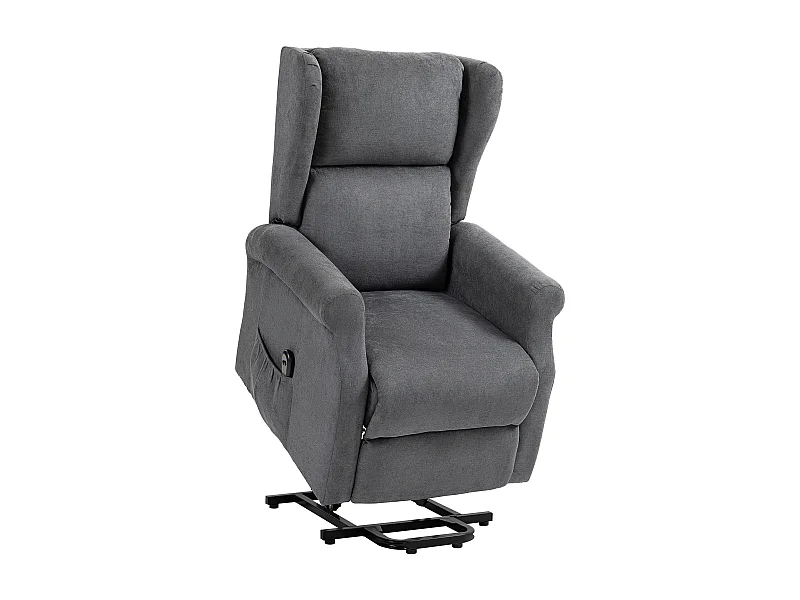 Fauteuil de relaxation avec fonction de levée, fonction inclinable, tissu en lin, Noir (74x94x111 cm)