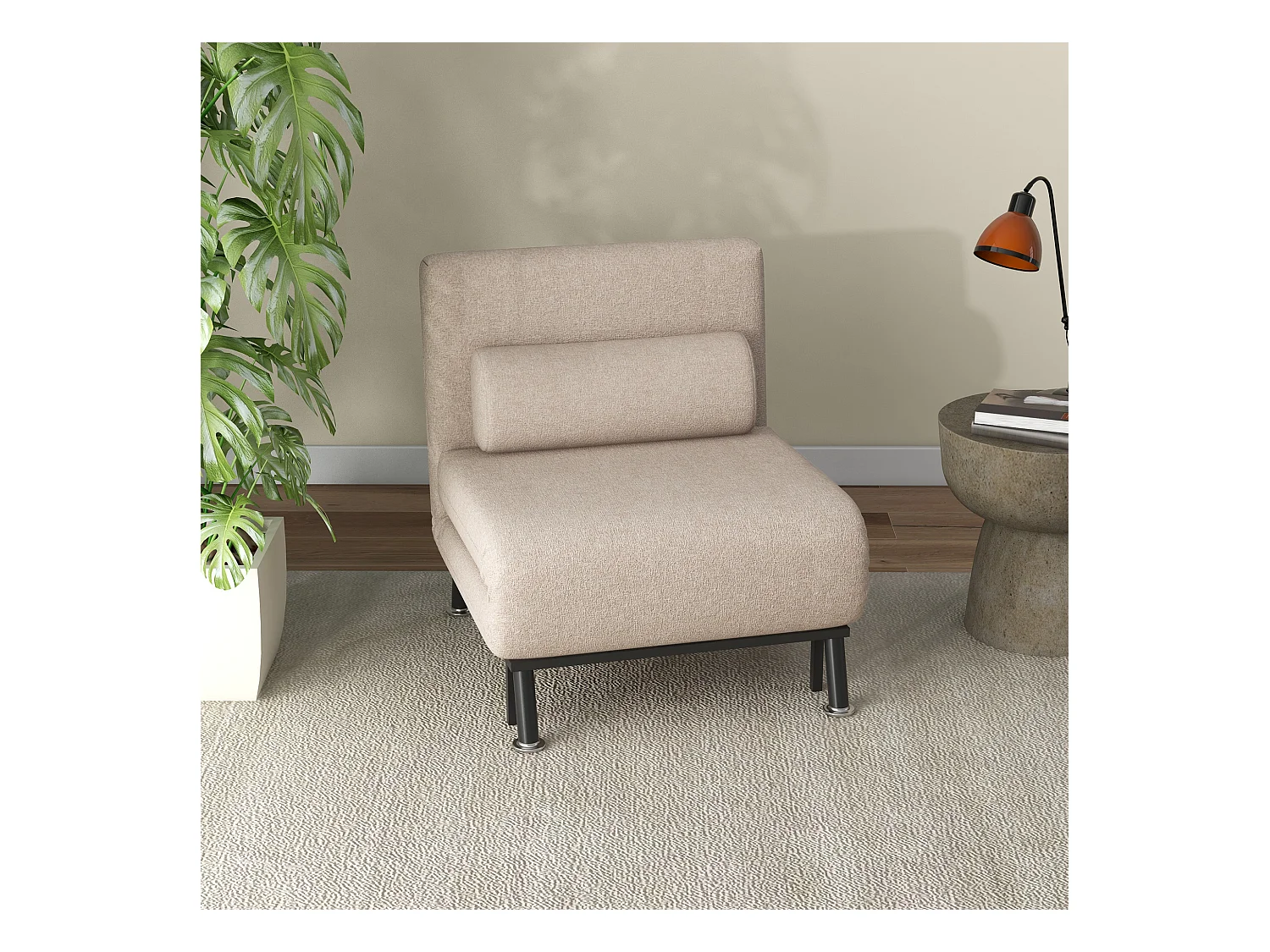 Sessel avec fonction lit, Klappbarer Relaxsessel, Verstellbare Rückenlehne, Polyester, Beige (75x70x75 cm)