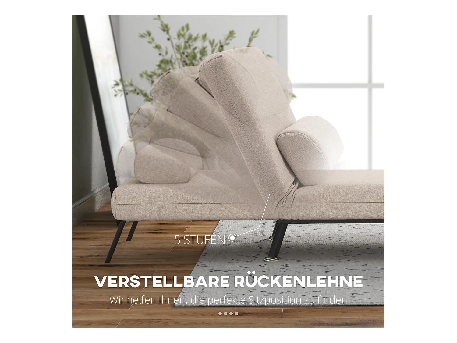 Sessel avec fonction lit, Klappbarer Relaxsessel, Verstellbare Rückenlehne, Polyester, Beige (75x70x75 cm)