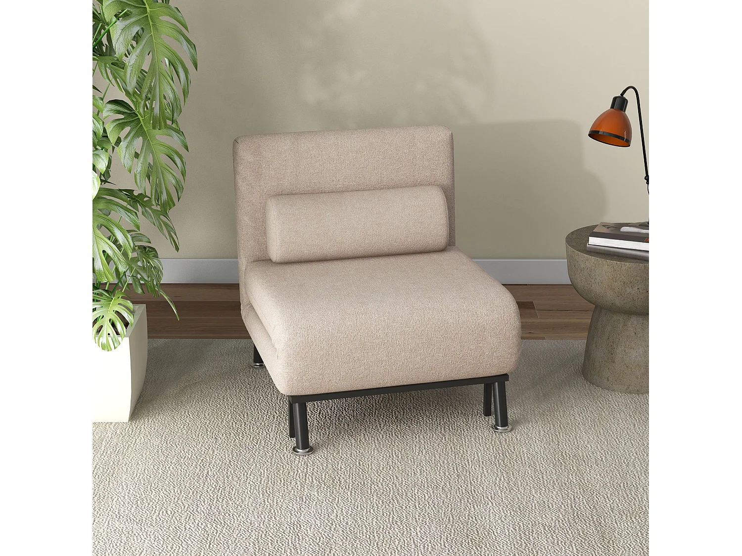 Sessel avec fonction lit, Klappbarer Relaxsessel, Verstellbare Rückenlehne, Polyester, Beige (75x70x75 cm)