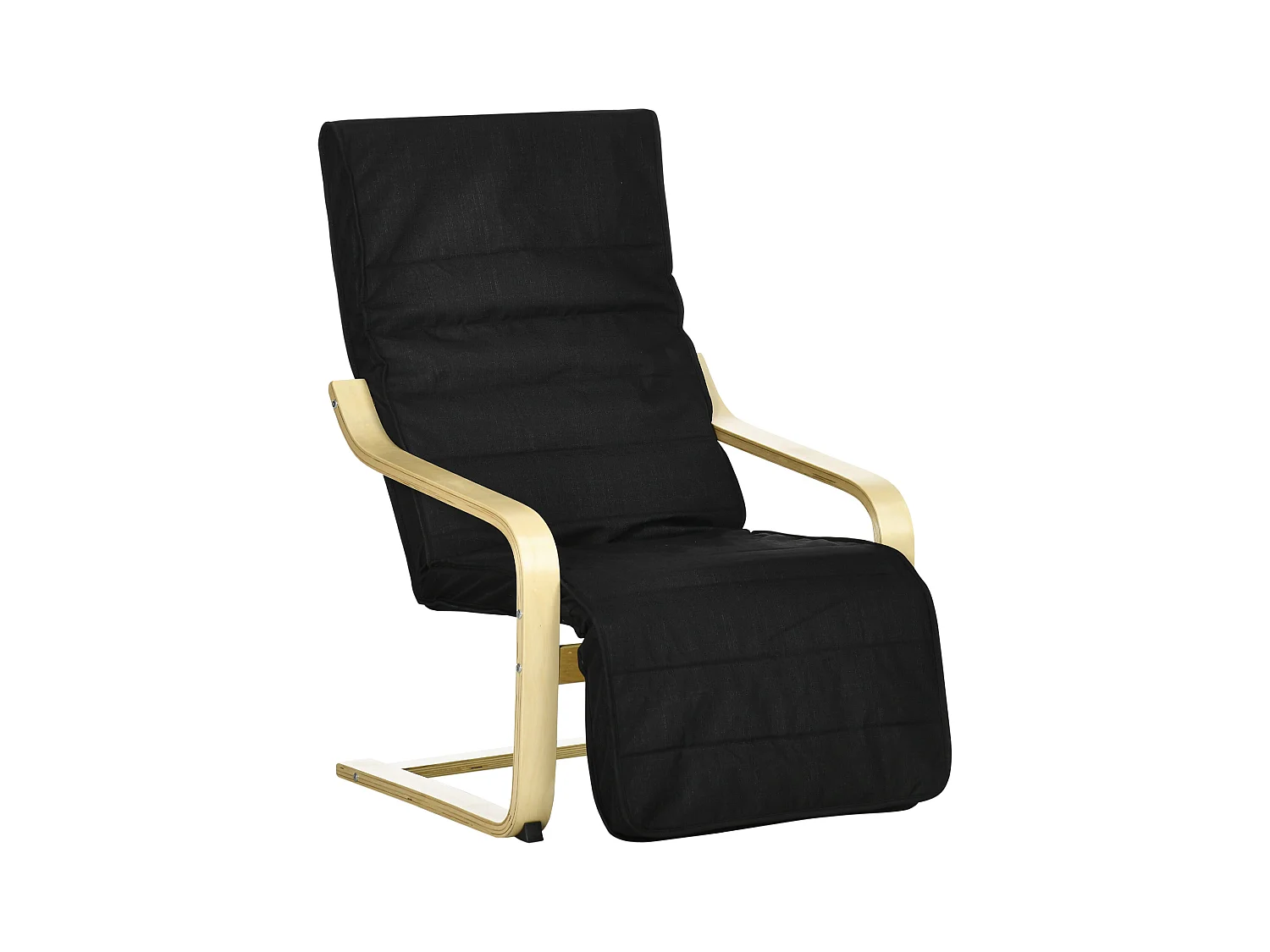 Fauteuil pivotant avec repose-pieds réglable, tissu lin, bois de bouleau, noir (66.5x94x100 cm)