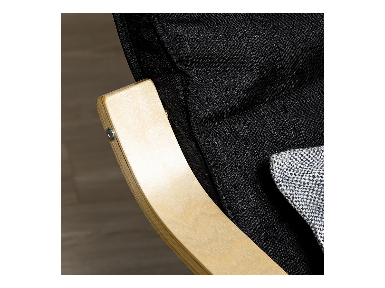 Fauteuil pivotant avec repose-pieds réglable, tissu lin, bois de bouleau, noir (66.5x94x100 cm)