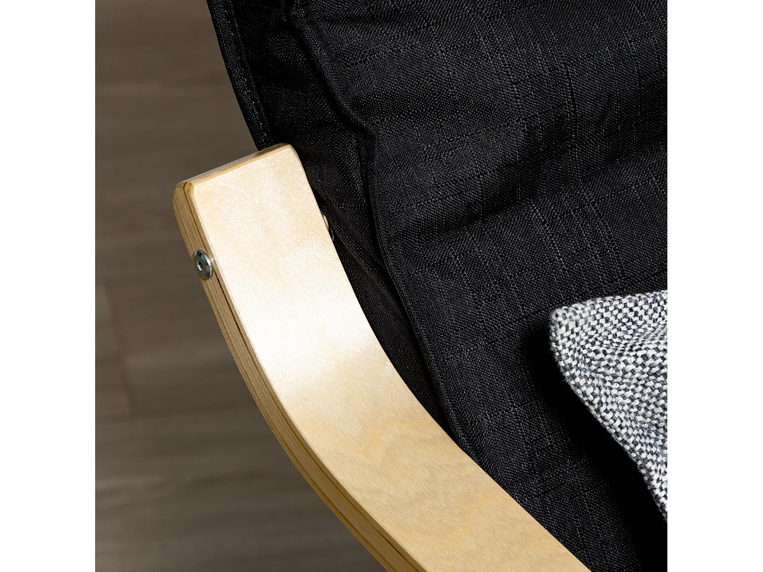 Fauteuil pivotant avec repose-pieds réglable, tissu lin, bois de bouleau, noir (66.5x94x100 cm)