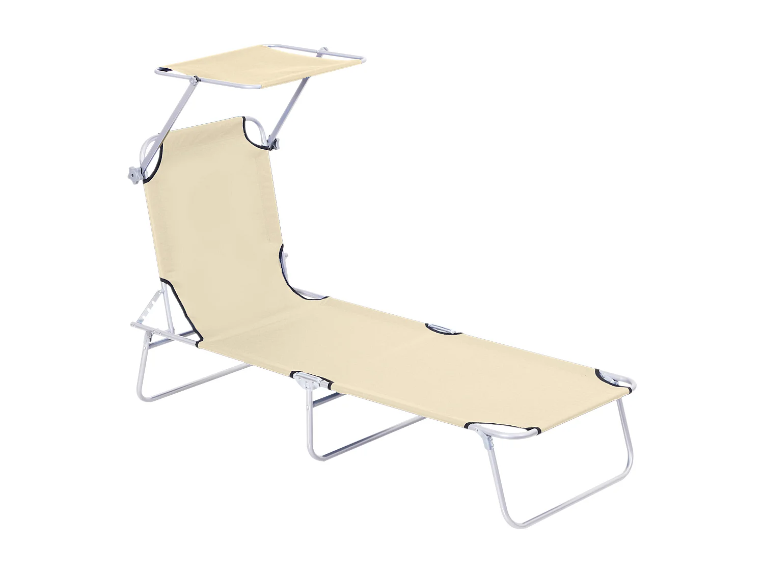 Chaise longue pliable avec pare-soleil, métal, beige (187x58x36cm)