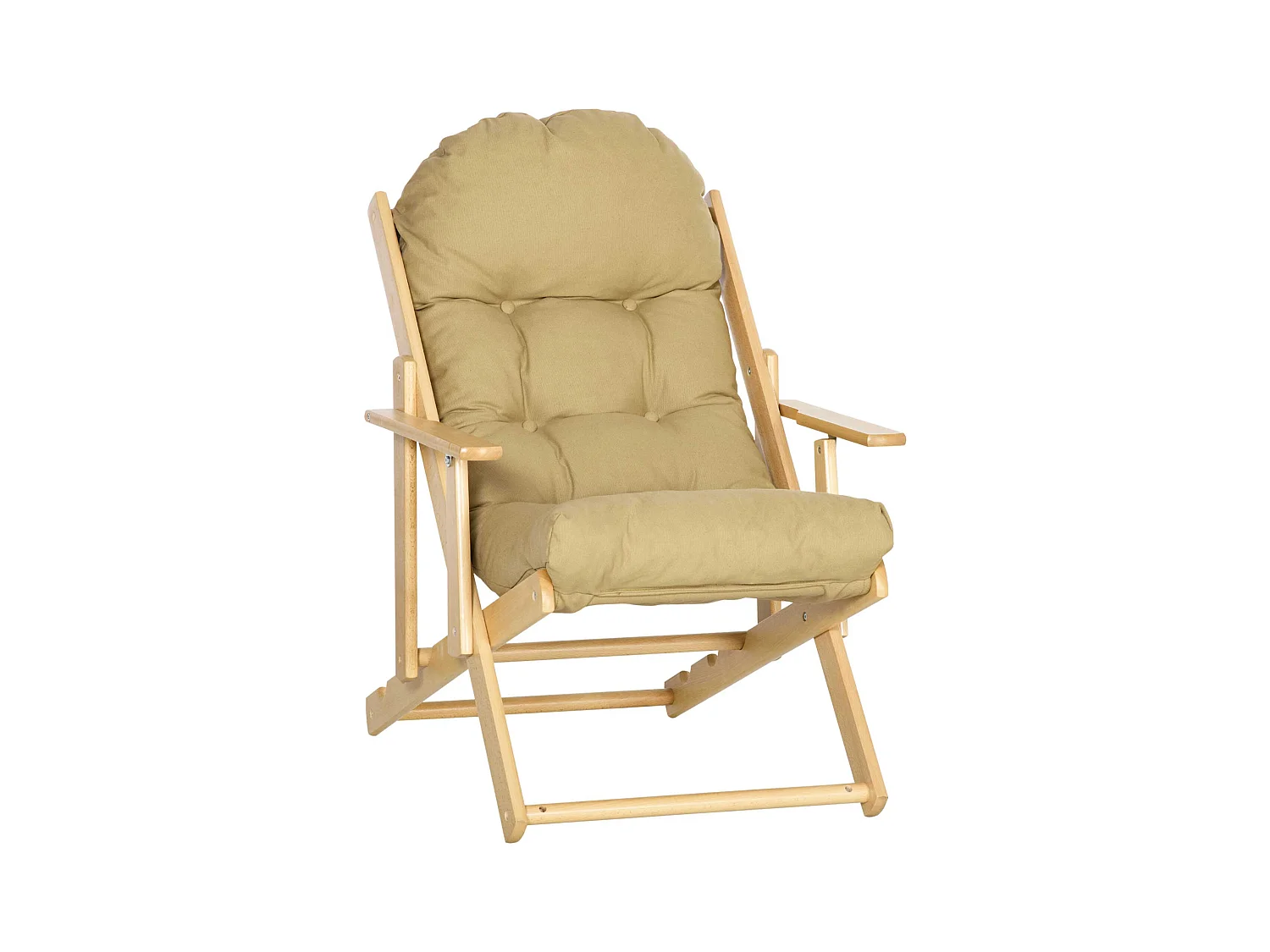 Sillón plegable reclinable con respaldo regulable, Lino, Madera de haya, Marrón (71x89x96 cm)