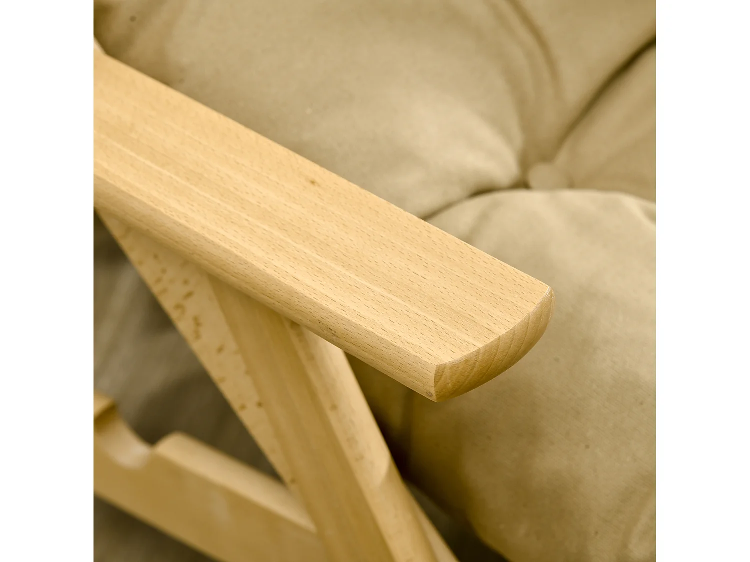 Fauteuil pliable, avec dossier réglable, Lin, Bois de hêtre, Marron (71x89x96 cm)