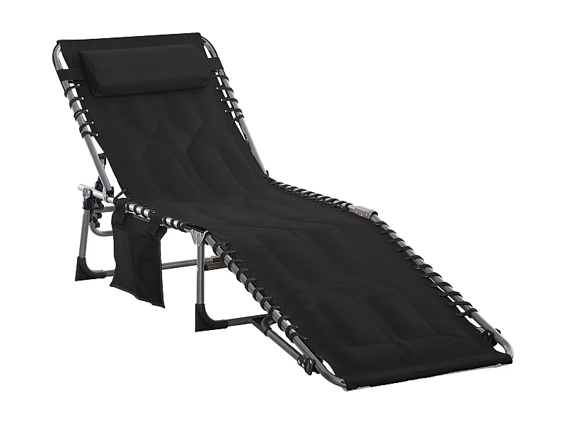 Chaise longue pliable avec coussin, 5 positions réglables, acier, tissu Oxford, noir (188x57x30 cm)