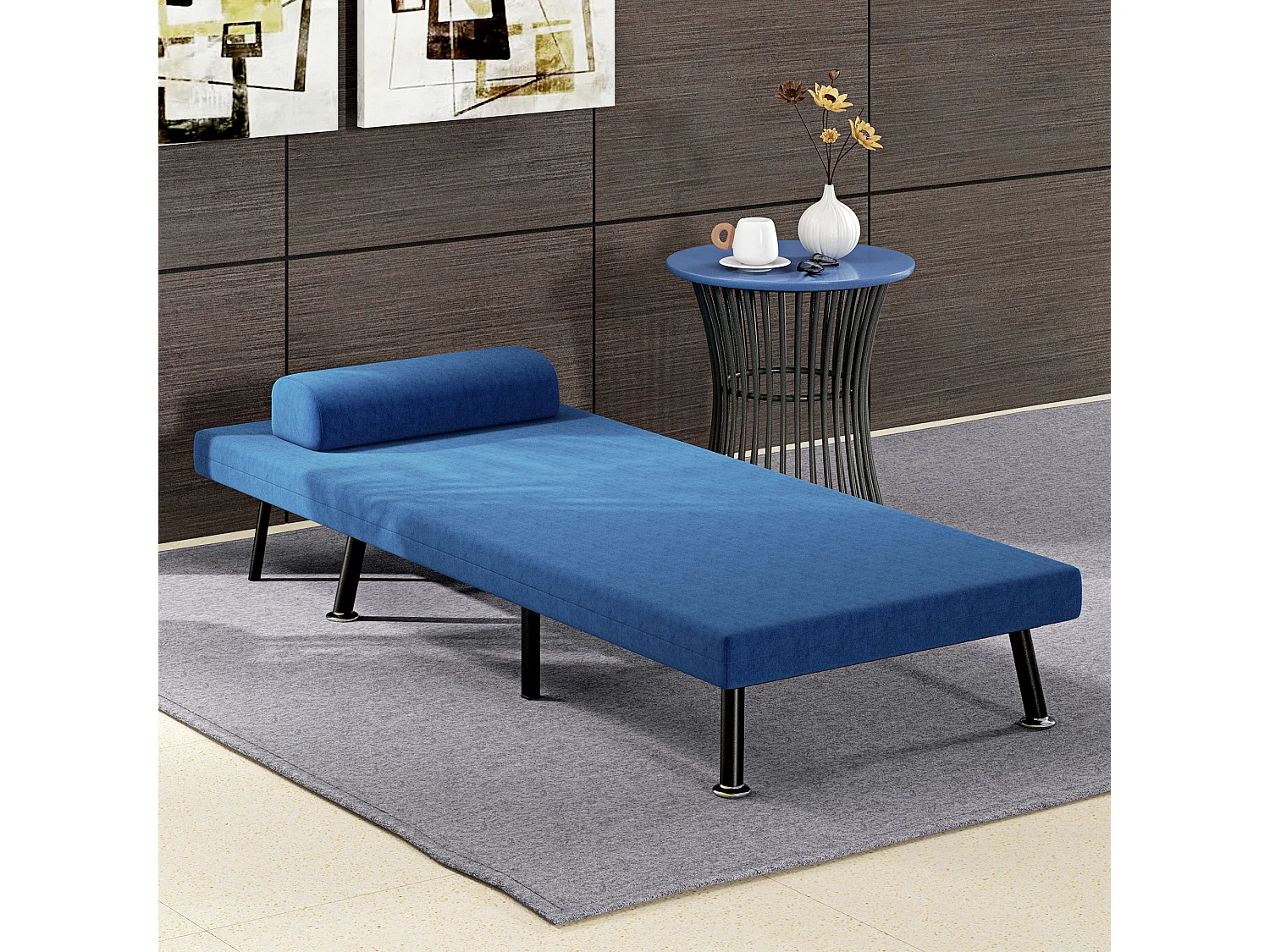 Fauteuil convertible avec fonction lit, dossier réglable, structure acier, bleu foncé (75x70x75cm)