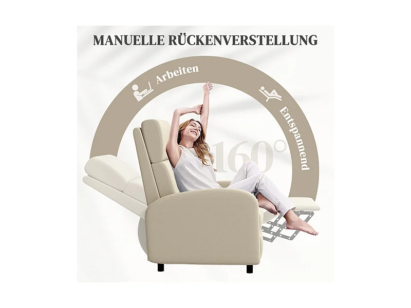 Fauteuil avec fonction inclinable et repose-pieds, polyester, crème (64x86x102cm)