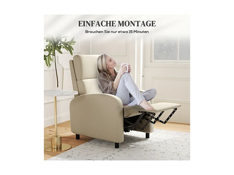 Fauteuil avec fonction inclinable et repose-pieds, polyester, crème (64x86x102cm)