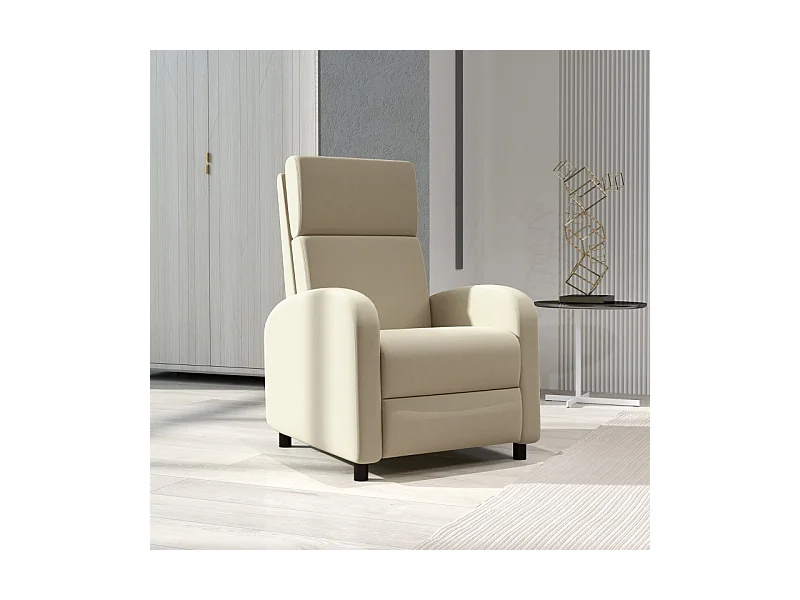 Fauteuil avec fonction inclinable et repose-pieds, polyester, crème (64x86x102cm)