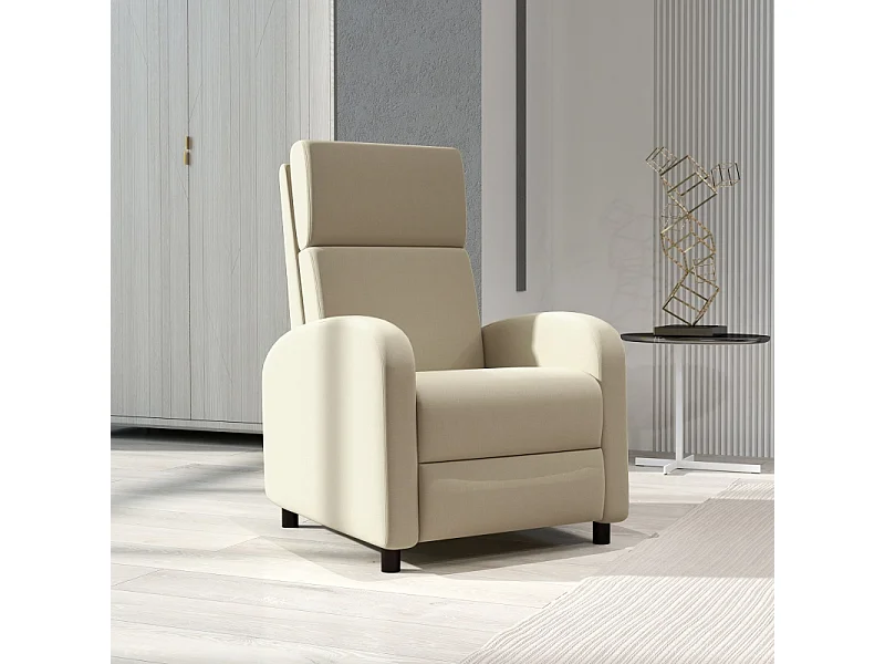 Fauteuil avec fonction inclinable et repose-pieds, polyester, crème (64x86x102cm)