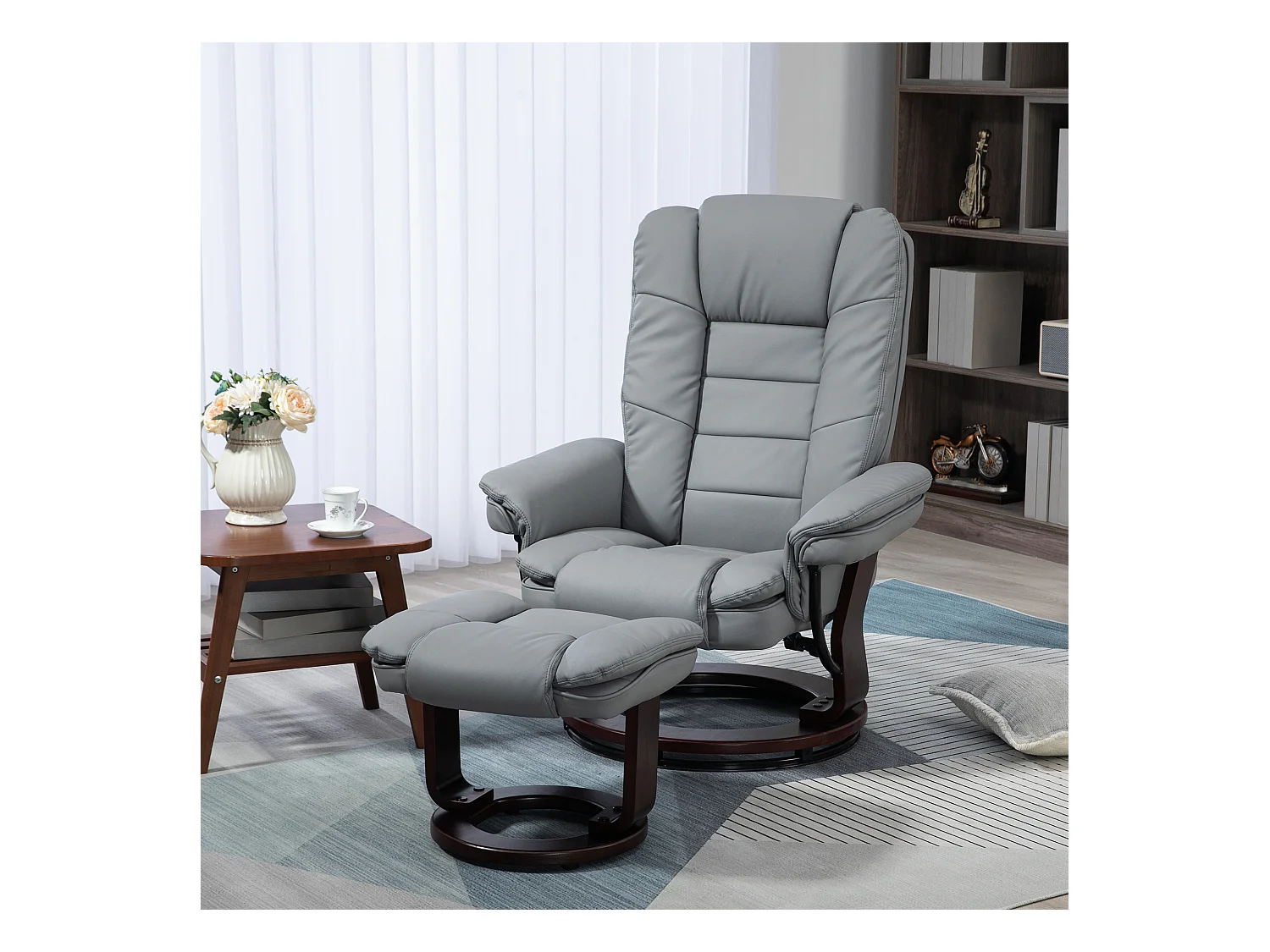 Fauteuil pivotant avec repose-pieds, simili cuir, gris (85x82x106 cm)