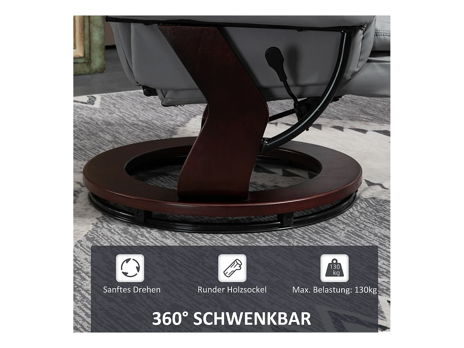 Fauteuil pivotant avec repose-pieds, simili cuir, gris (85x82x106 cm)