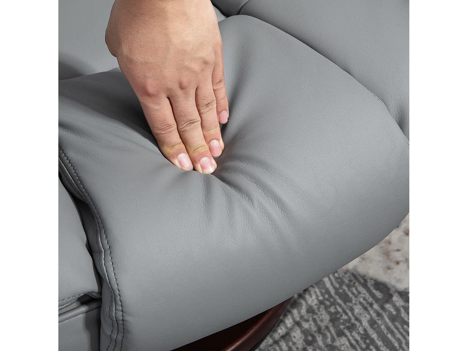 Poltrona reclinabile girevole con poggiapiedi, similpelle, grigia (85x82x106 cm)