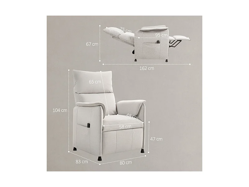 fauteuil électrique avec fonction mémoire, tissu résistant aux animaux, crème (83x80x104 cm)