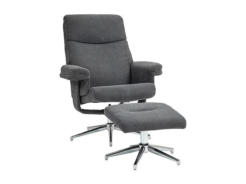Fauteuil avec repose-pieds, fonction inclinable à 130°, tissu en velours, jusqu'à 150 kg, gris foncé (78x85x106 cm)