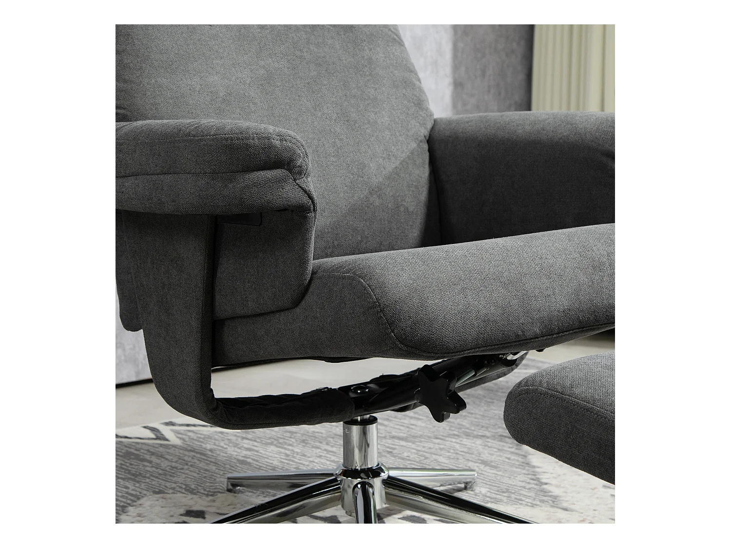 Relaxfauteuil met voetenbank, 130° relaxfunctie, fluwelen stof, tot 150 kg, donkergrijs (78x85x106 cm)