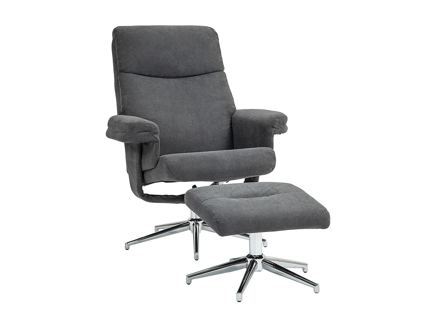 Fauteuil avec repose-pieds, fonction inclinable à 130°, tissu en velours, jusqu'à 150 kg, gris foncé (78x85x106 cm)