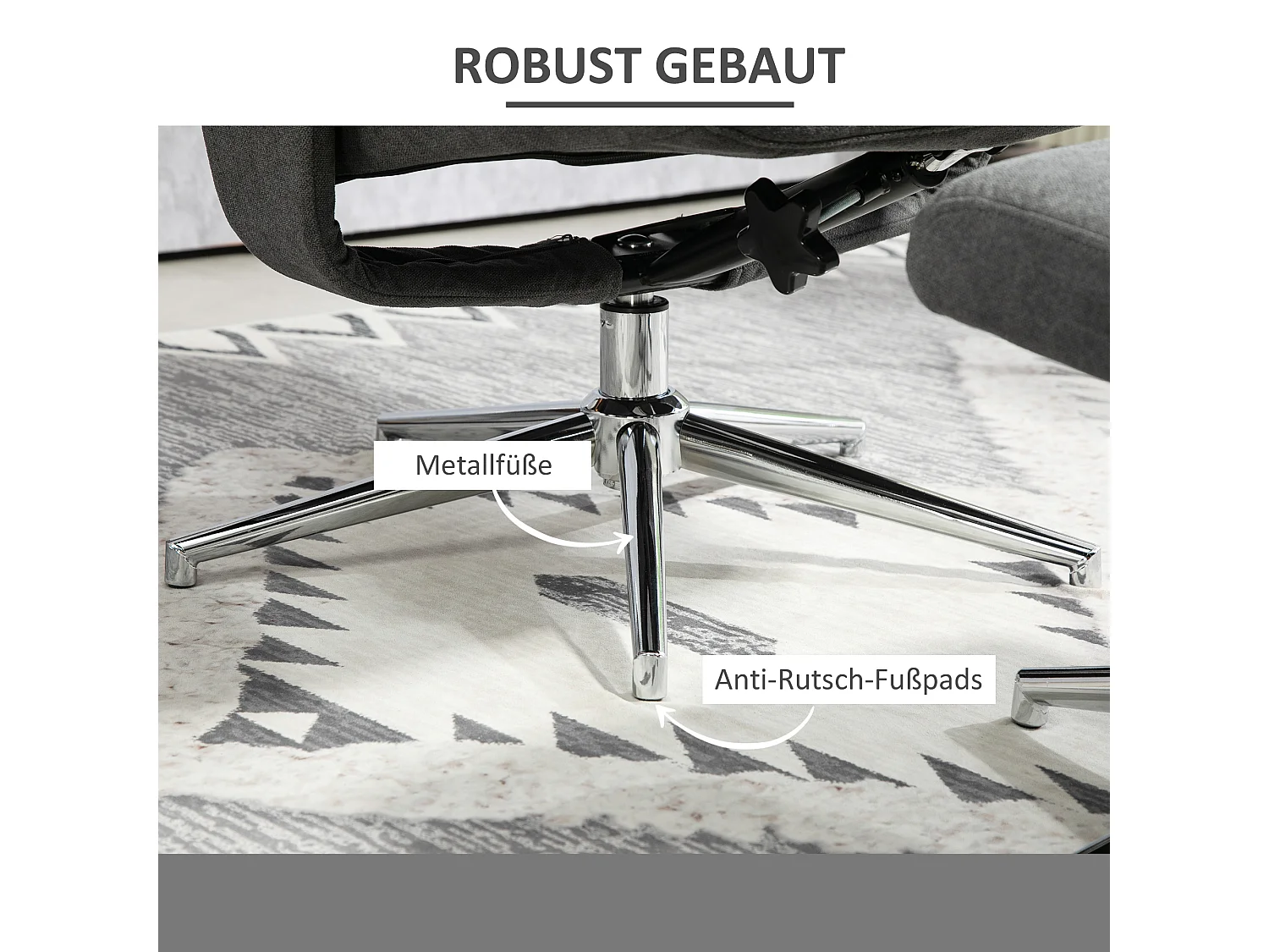 Fauteuil avec repose-pieds, fonction inclinable à 130°, tissu en velours, jusqu'à 150 kg, gris foncé (78x85x106 cm)