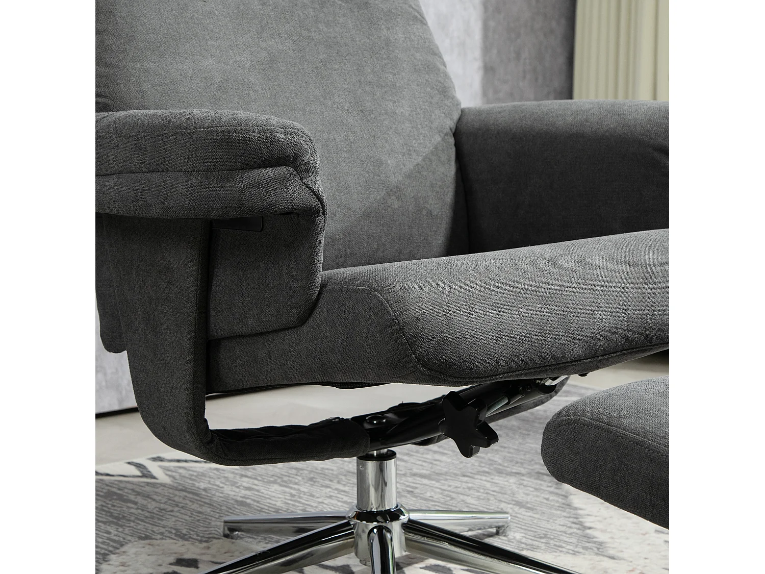 Fauteuil avec repose-pieds, fonction inclinable à 130°, tissu en velours, jusqu'à 150 kg, gris foncé (78x85x106 cm)