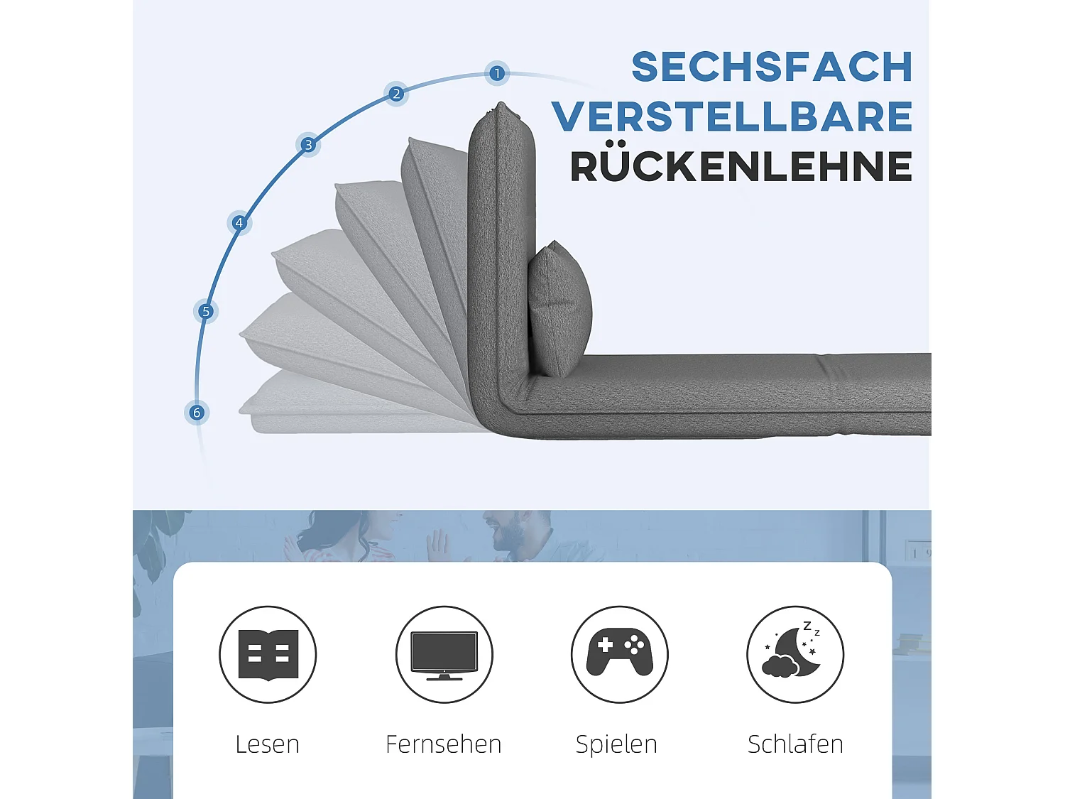 3-in-1 opvouwbare slaapbank, omvormbare fauteuil met verstelbare rugleuning, polyesterstof, donkergrijs (75x81x68 cm)