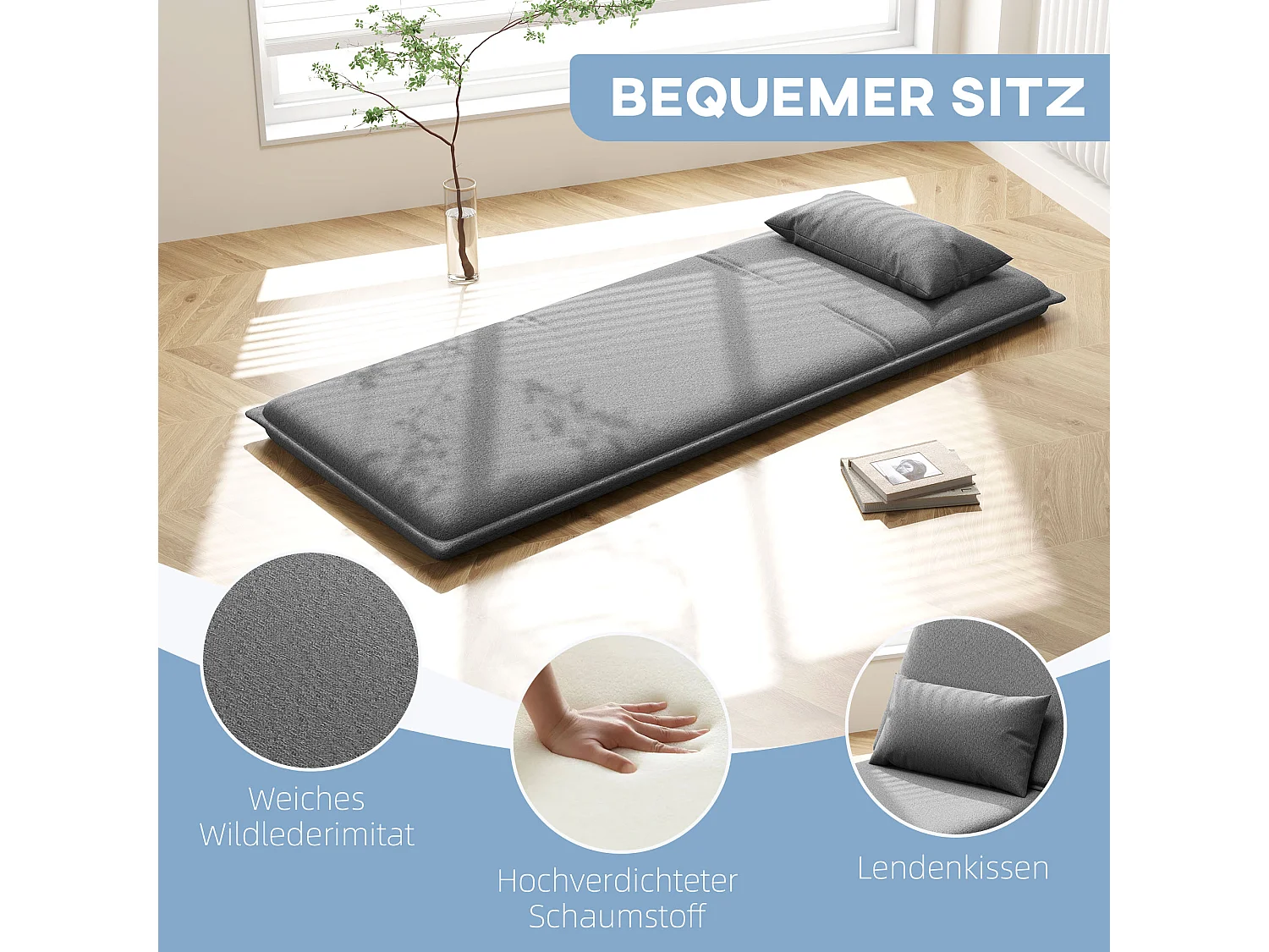 3-in-1 opvouwbare slaapbank, omvormbare fauteuil met verstelbare rugleuning, polyesterstof, donkergrijs (75x81x68 cm)