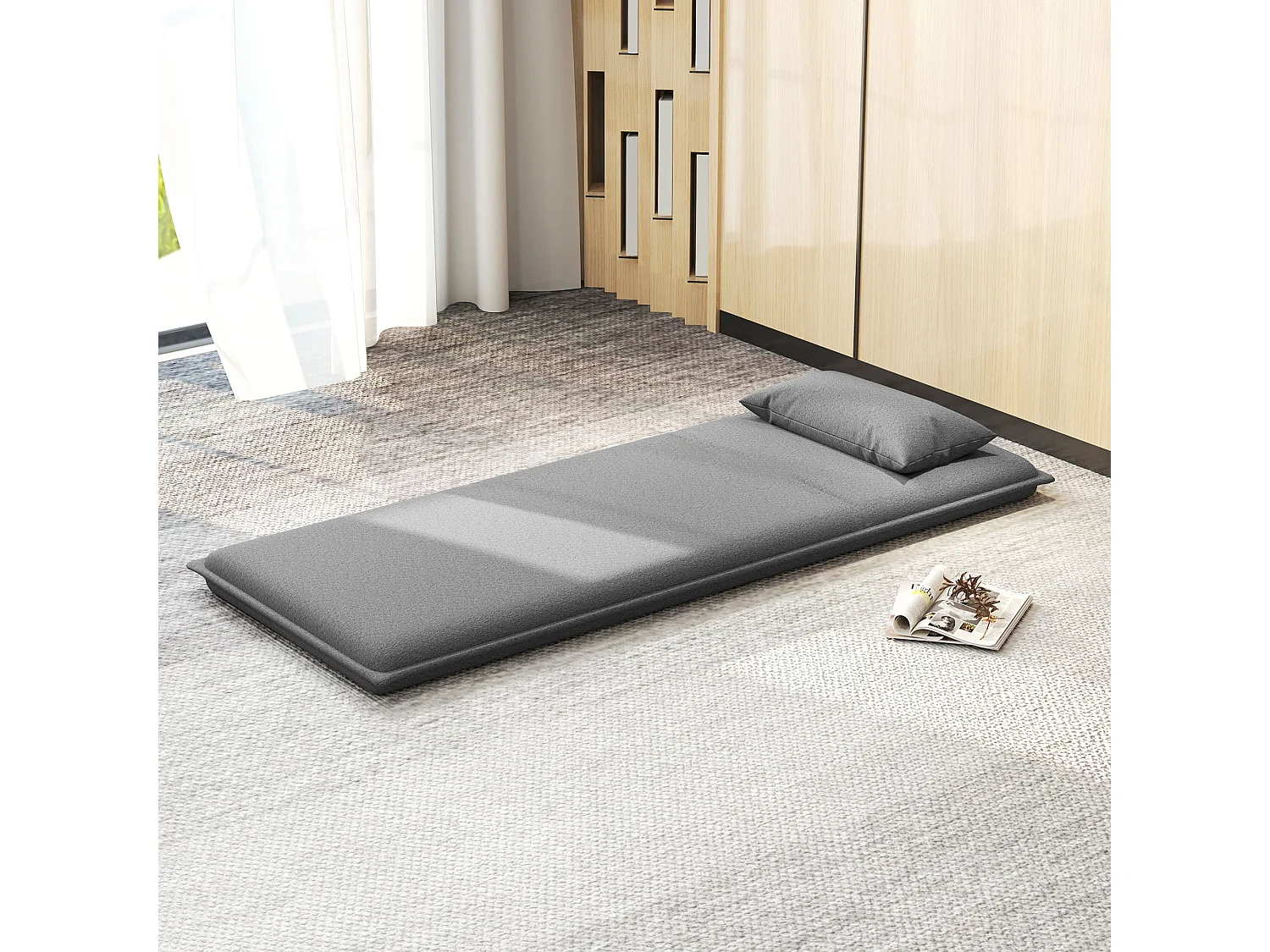 3-in-1 opvouwbare slaapbank, omvormbare fauteuil met verstelbare rugleuning, polyesterstof, donkergrijs (75x81x68 cm)