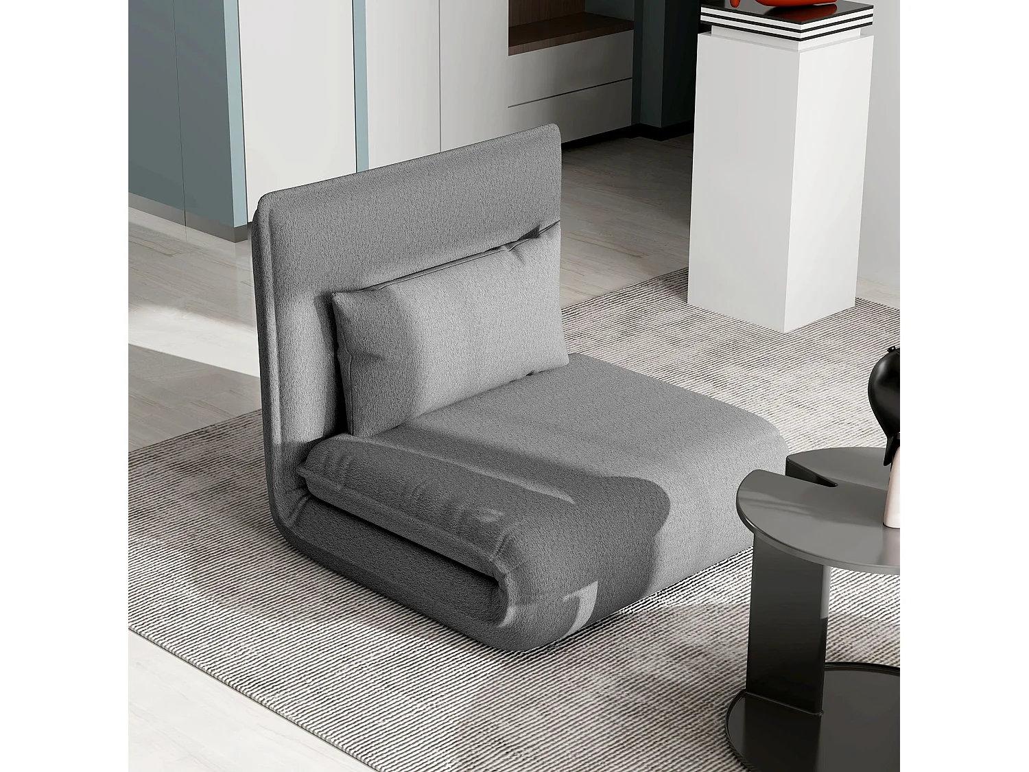 3-in-1 opvouwbare slaapbank, omvormbare fauteuil met verstelbare rugleuning, polyesterstof, donkergrijs (75x81x68 cm)