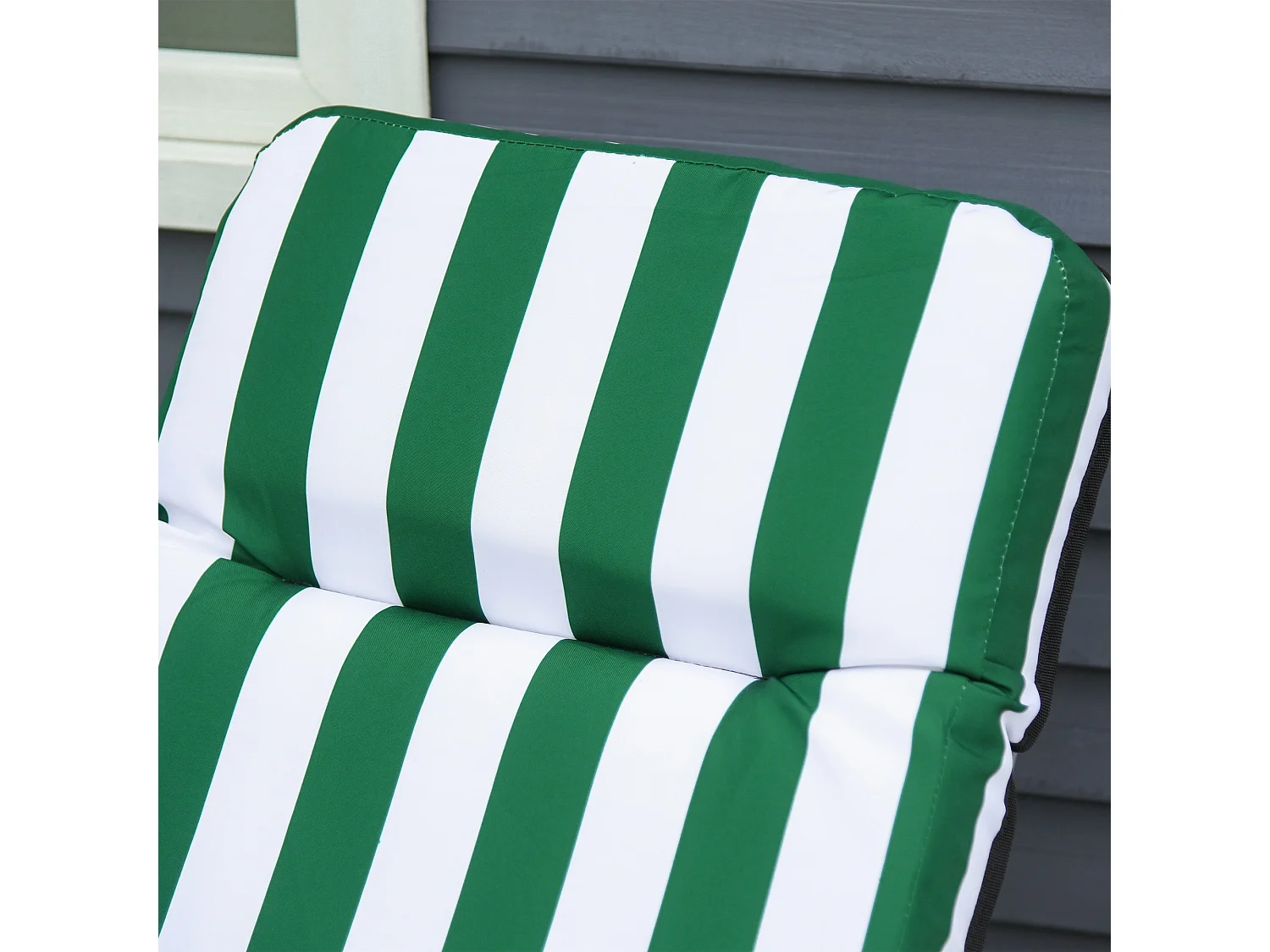 Chaise longue pliante avec accoudoirs, 5 positions réglables, acier, tissu vert et blanc (60x75x102cm)