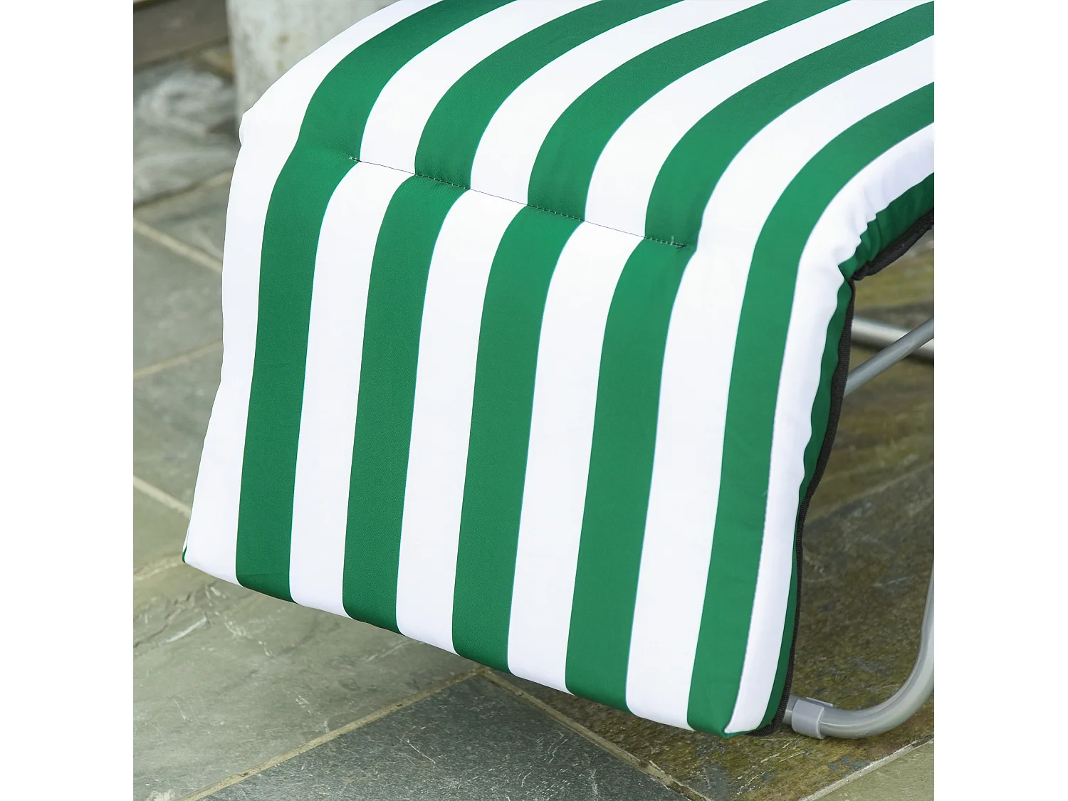 Chaise longue pliante avec accoudoirs, 5 positions réglables, acier, tissu vert et blanc (60x75x102cm)